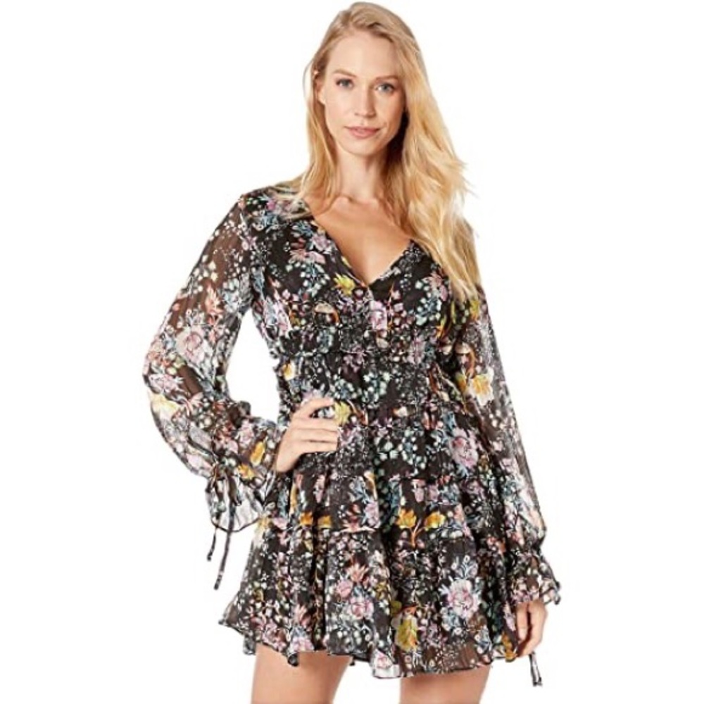 Free People Feminine Boho Black Botanical Dress